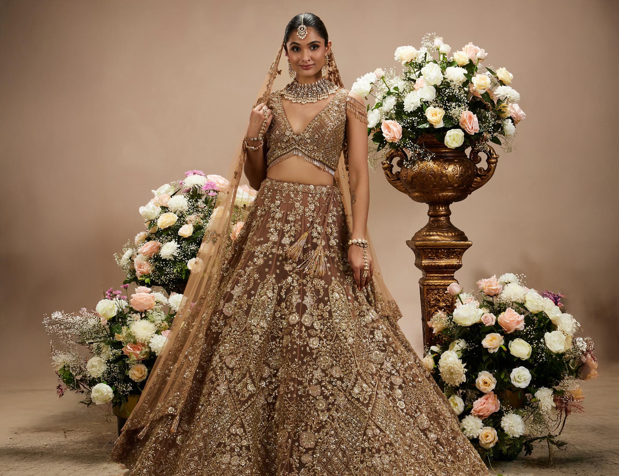  A woman in a beautiful net lehenga